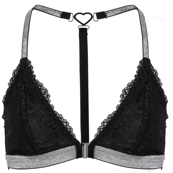 Aivtalk Womens Wireless Lace Bras Sparkly Bedazzled Lightly Lined Front Closure Bralettes Ladies Racerback Triangle Lingerie Black L