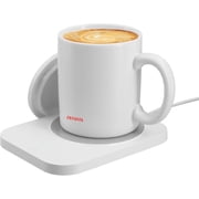 Aiwa 2-in-1 Smart Coffee Mug Warmer and 15W Wireless Phone Charger with Ceramic Mug and Lid, White
