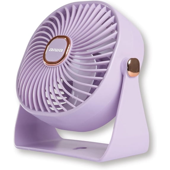 Aiwa 4" Desk Fan, USB-C Rechargeable Mini Fan with 3 Speeds and 270-Degree Rotation, Violet