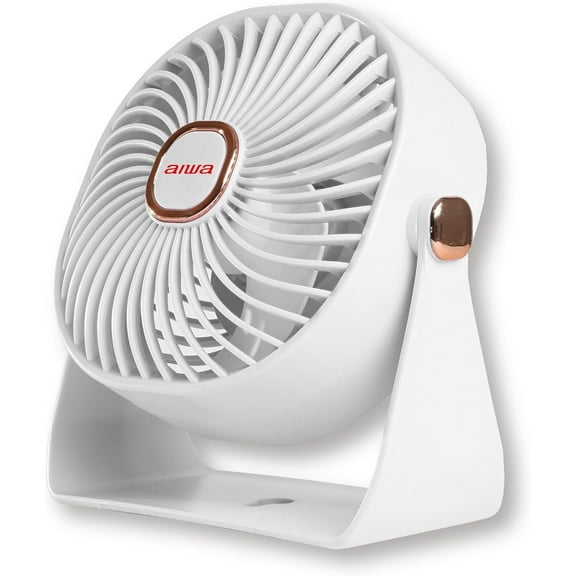Aiwa 4" Desk Fan, USB-C Rechargeable Mini Fan with 3 Speeds and 270-Degree Rotation, White