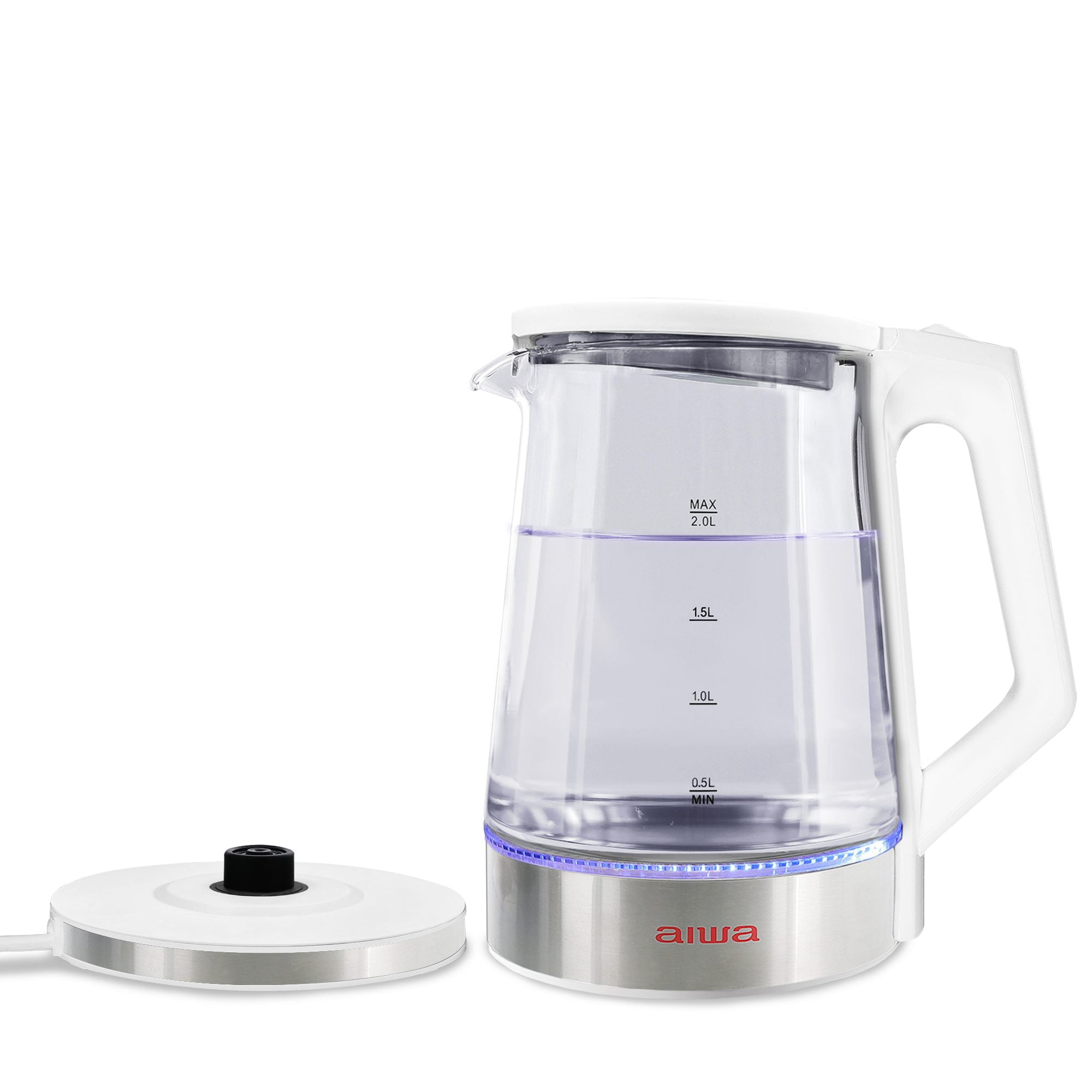 Aiwa Electric White Tea Kettle Cups With Blue Indicator Lights