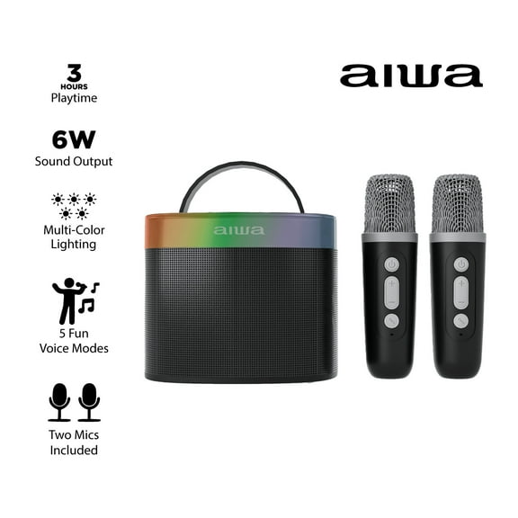Aiwa Light up Wireless Karaoke Speaker, Black, AI6029-BLK