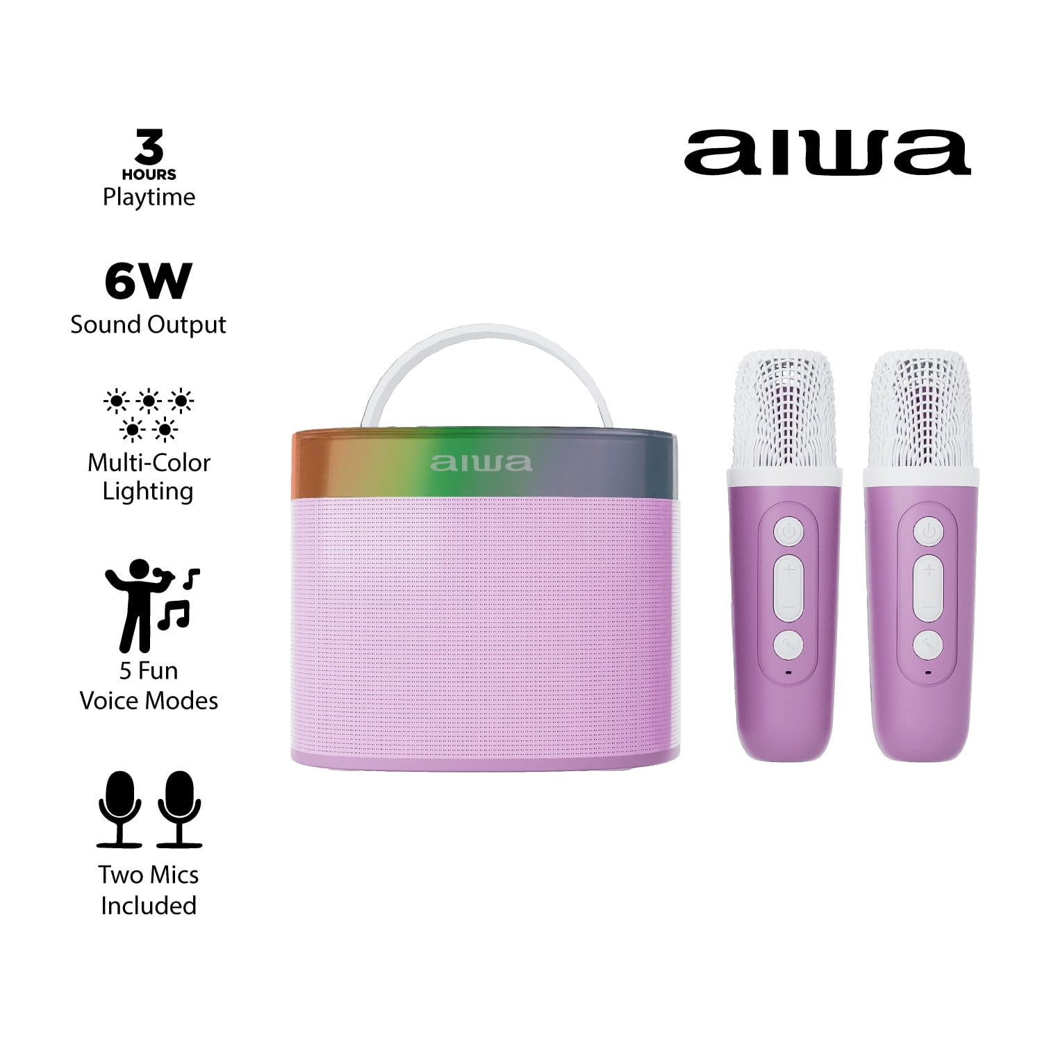 Aiwa Light up Wireless Karaoke Speaker, Pop Pink, AI6029-PPNK