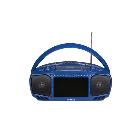 Aiwa Portable Boombox with 7" LCD Display, Bluetooth, FM Radio, CD/DVD Player, 3W x 2 Speakers with Bass, Supports Roku & Amazon Firestick Streaming