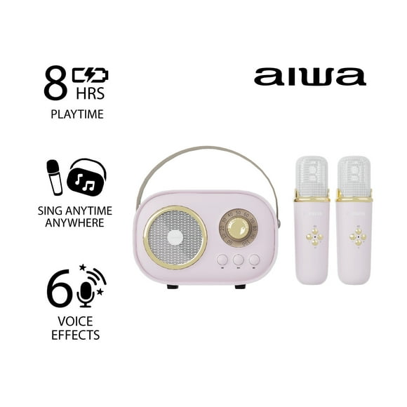 Aiwa Retro Wireless Karaoke Speaker, Light Pink, AI6028-LPNK
