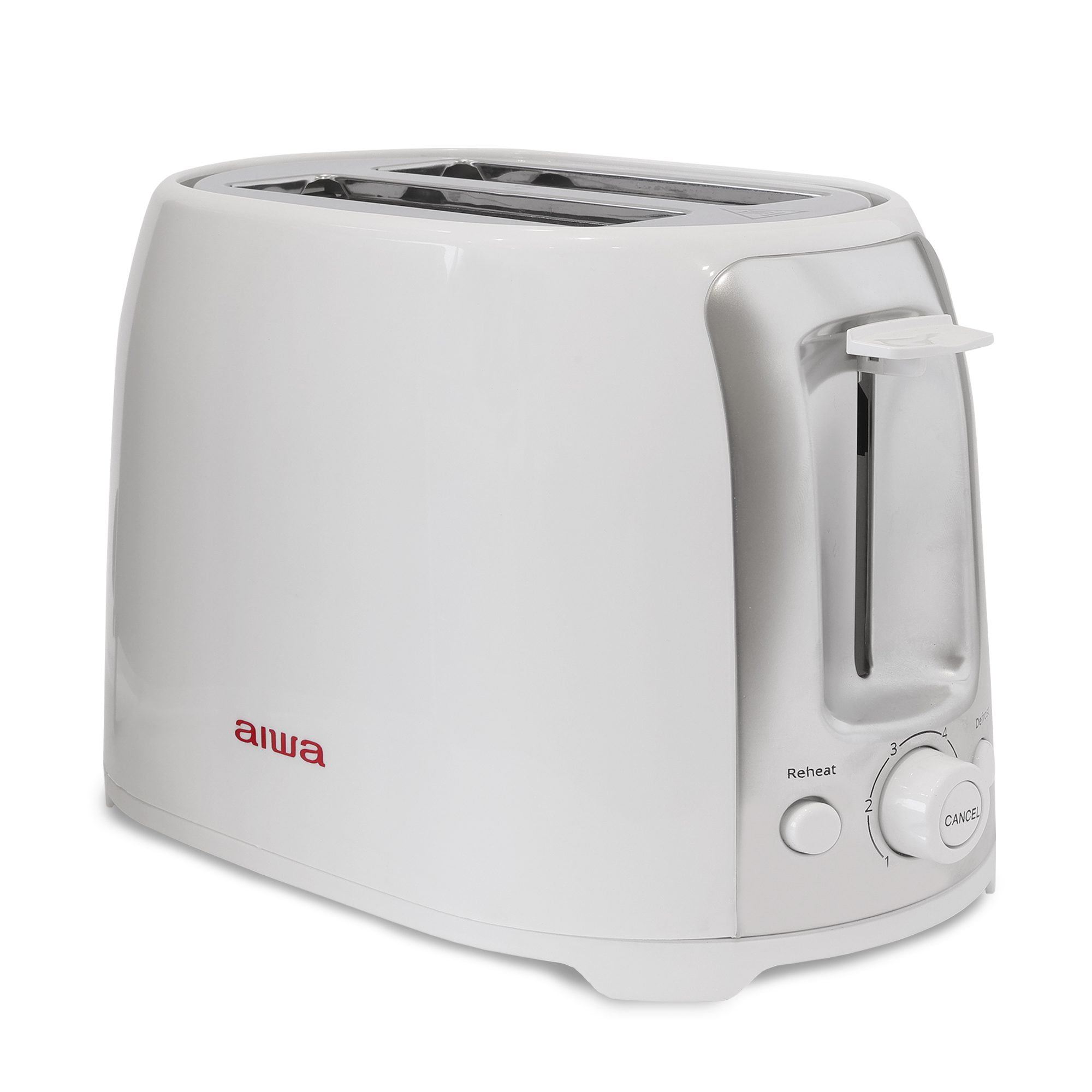 Aiwa White Toaster, 2 Slice Wide Slot, Reheat and Defrost Function, 6