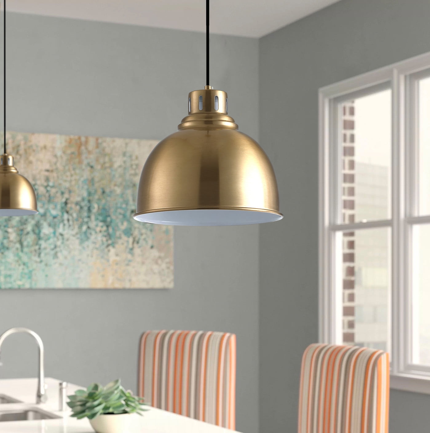 Aiwen 1 Light Gold Metal Shade Pendant Light Vintage Home Decor Ceiling ...