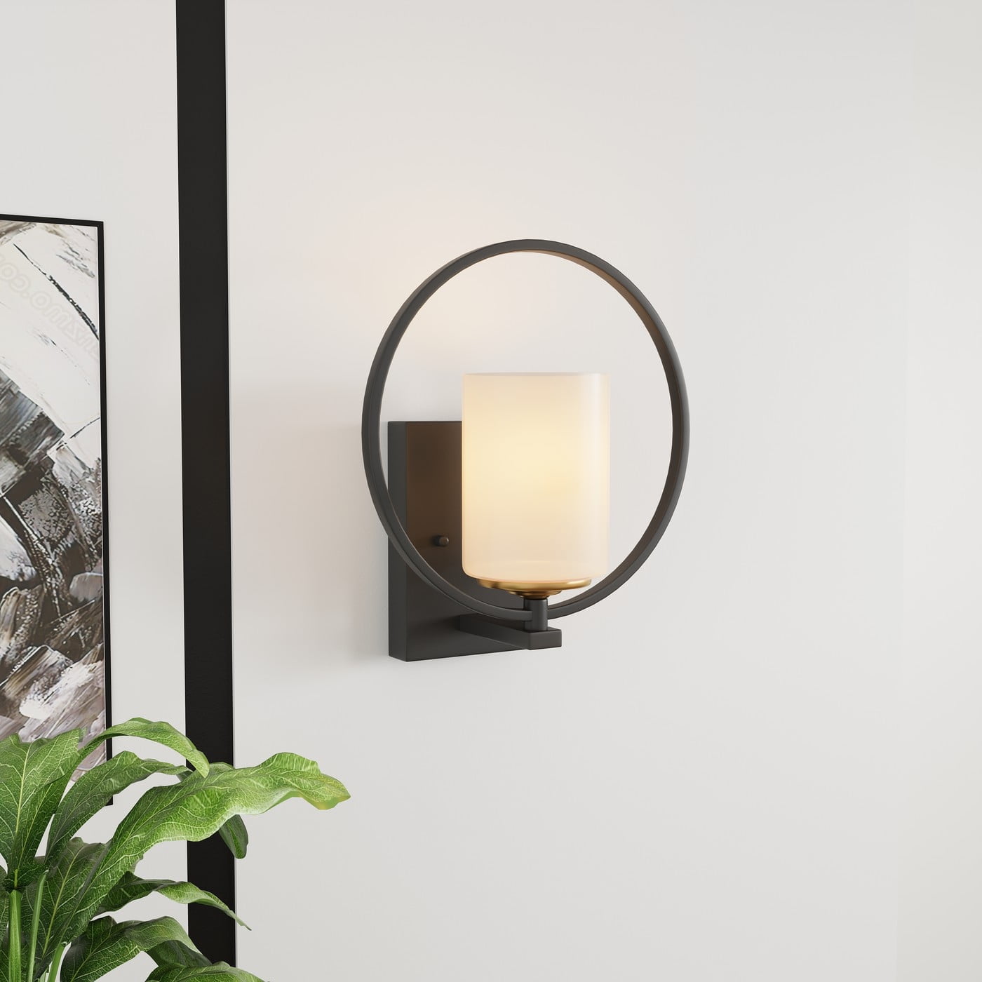 Aiwen 1-Light Wall Sconce Cylinder Minimalist Rustic Lighting Fixture with Circle Frame