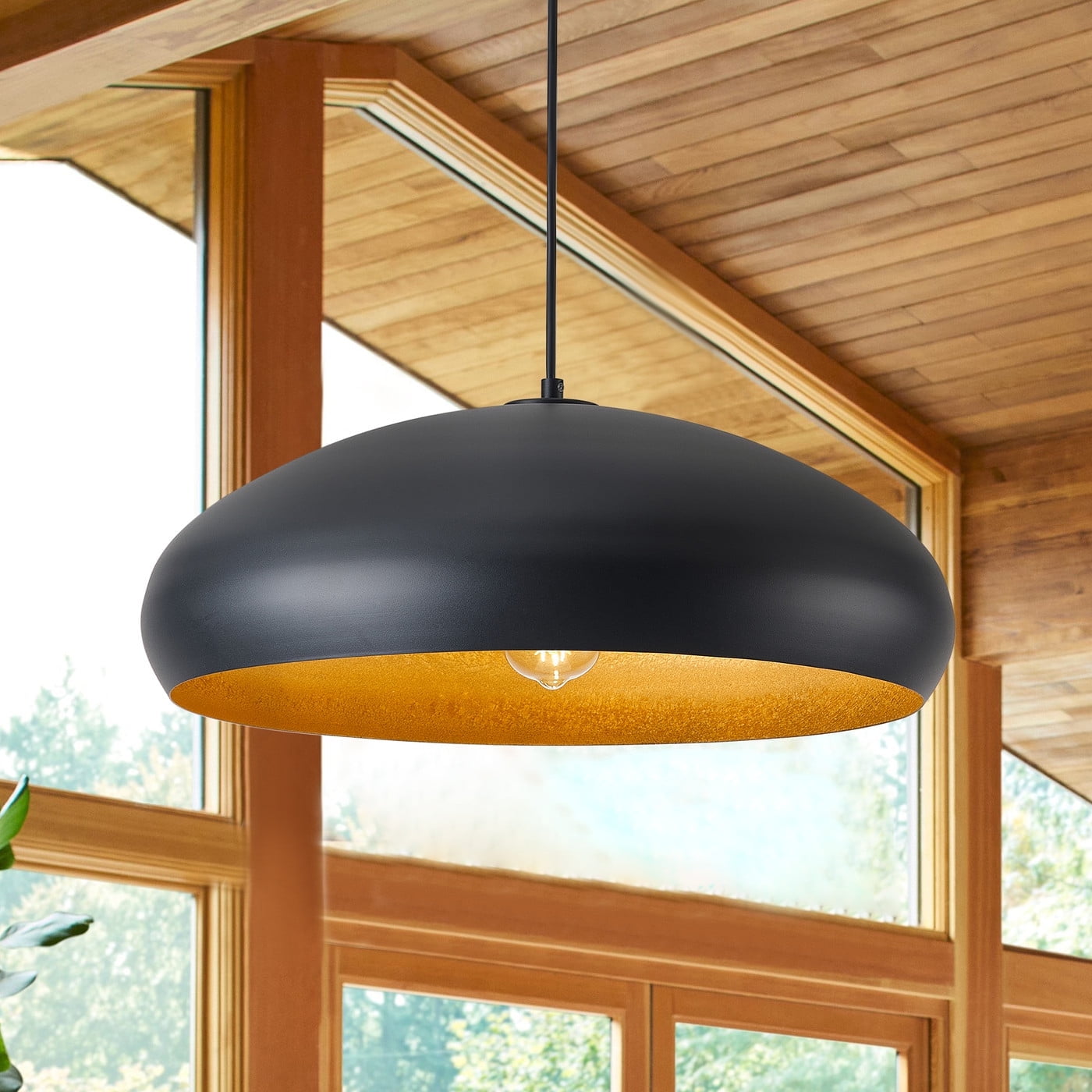 ASHUAQI 18 Inch Black Dome Pendant Light, Modern Farmhouse Pendant Light, Large Pendant Lamp For