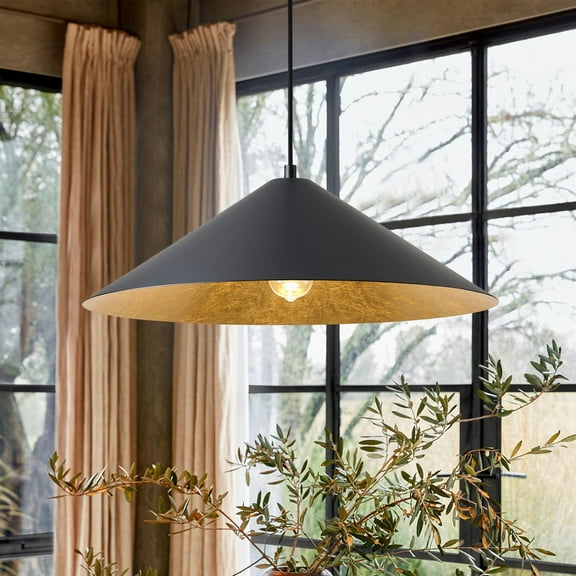 Aiwen 23.62 Inch Matte black cone Shape Oversize Pendant Light with Copper Gold Inside for Kitchen Island Living Room
