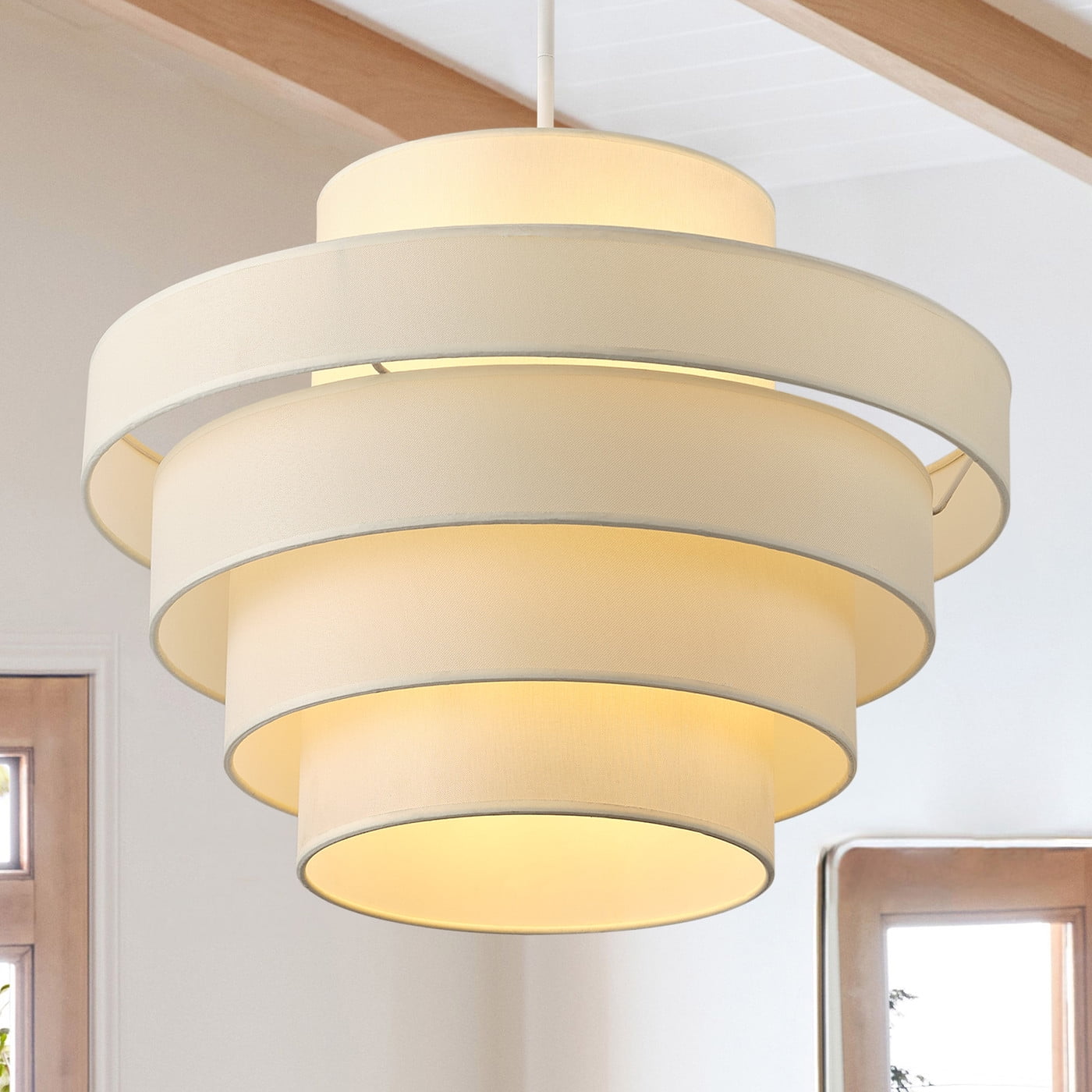 Aiwen 23 IN Modern 3-Tier Linen Fabric Pendant Light, Elegant White Drum Chandelier for Bedroom Living Room Foyer