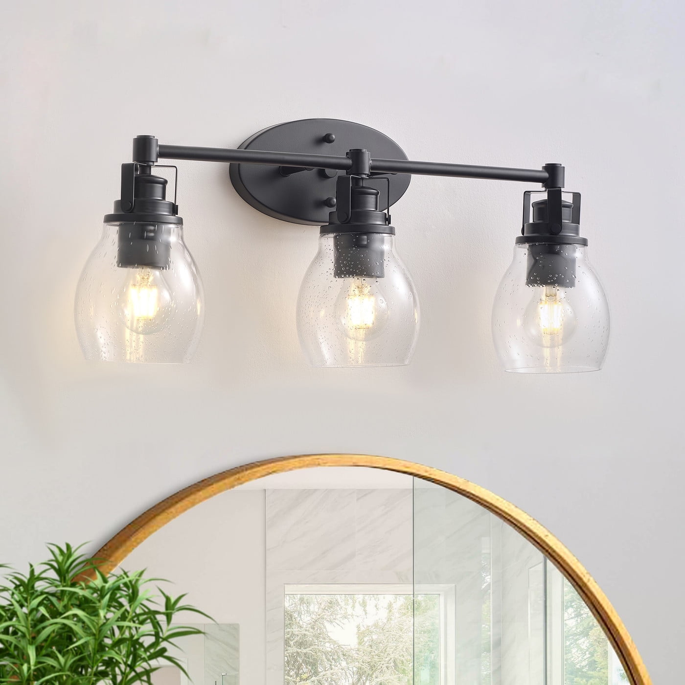 Aiwen 3-Light Black Vanity Light Wall Sconce with Clear Glass Shade, Farmhouse Bathroom Indoor/Outdoor Wall Lamp