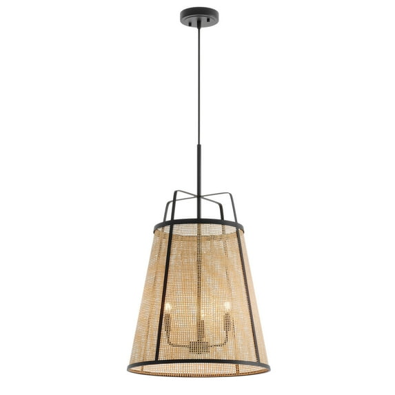 Aiwen 3-Light Drum Bamboo Weaving Pendant Light Rustic Farmhouse Chandelier Beige Industrial Light Fixture