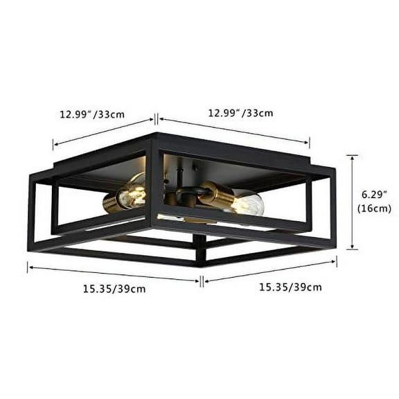 Aiwen 3-Light Farmhouse Caged Square Rectangle Flush Mount Light Industrial Linear Ceiling Lighting Country Rustic Fixture Antique Black Finish for Foyer Hallway Bedroom Kitchen Is