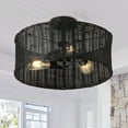 thumbnail image 1 of Aiwen 3-Light Modern Rattan Chandelier, Black Iron Cage Ceiling Light, 1 of 7