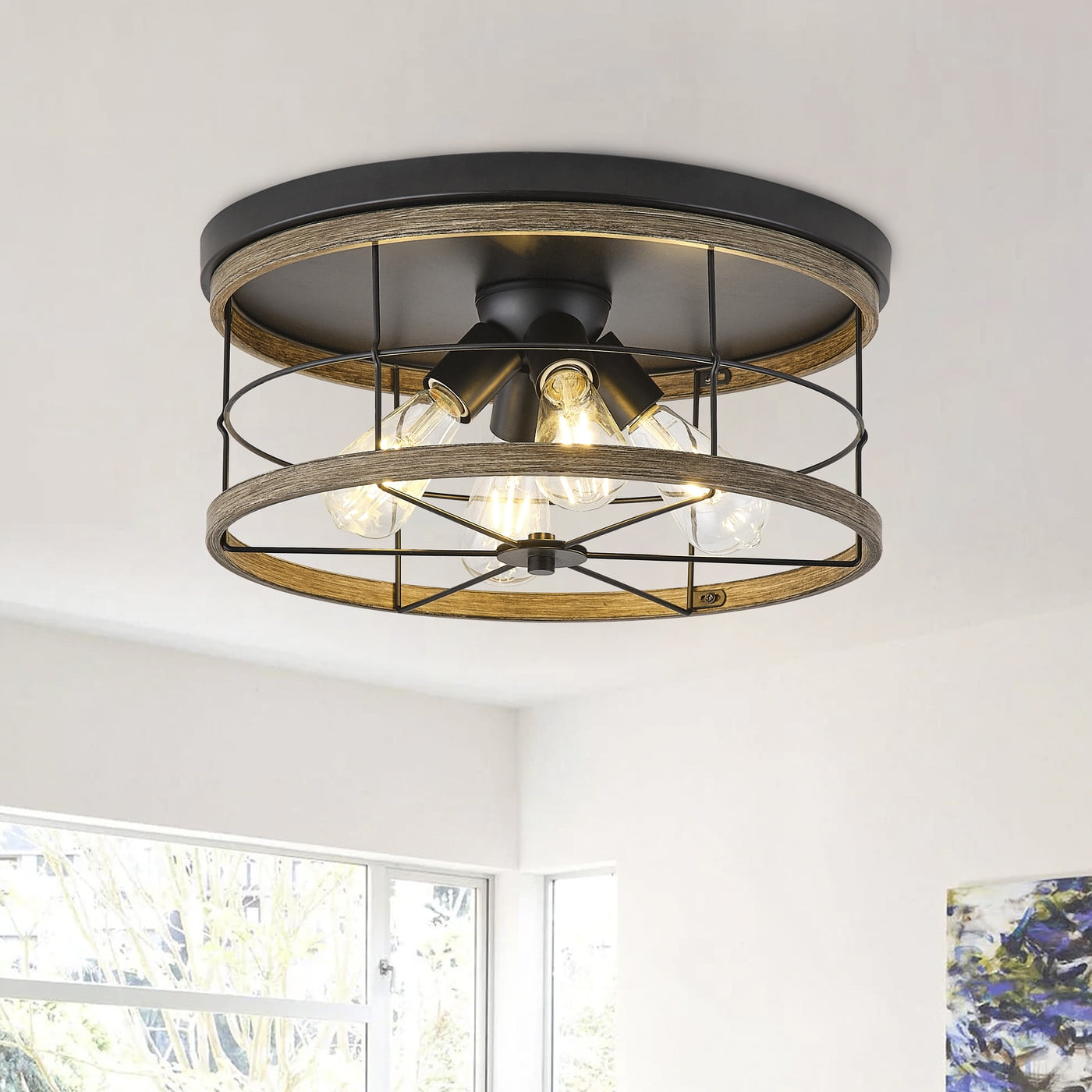 Aiwen 3 Lights Matte Black Ceiling Lamp Superior Rustic Farmhouse Flush Mount Lamp