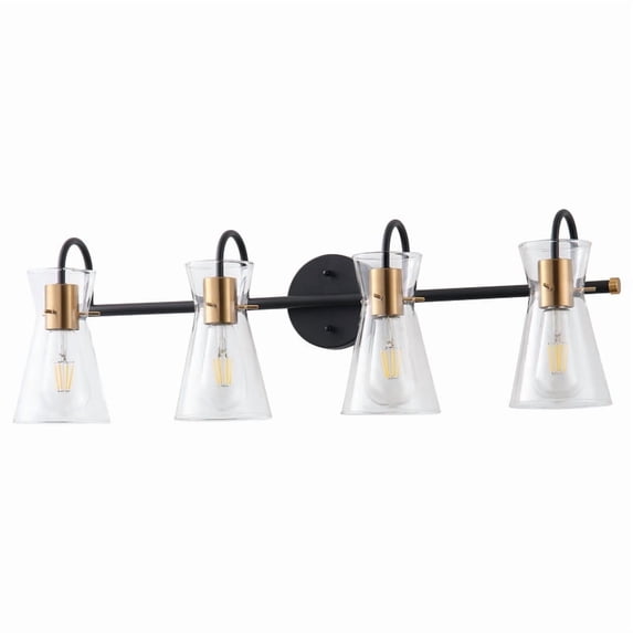 Aiwen 4-Light Vanity Lights with Clear Glass Cone Shades, 30.3 inches Black Finish Wall Lights fot Bathroom, Living Room