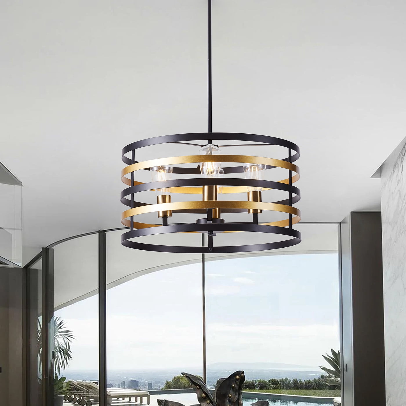 4-Light Farmhouse Geometric Metal Cag...