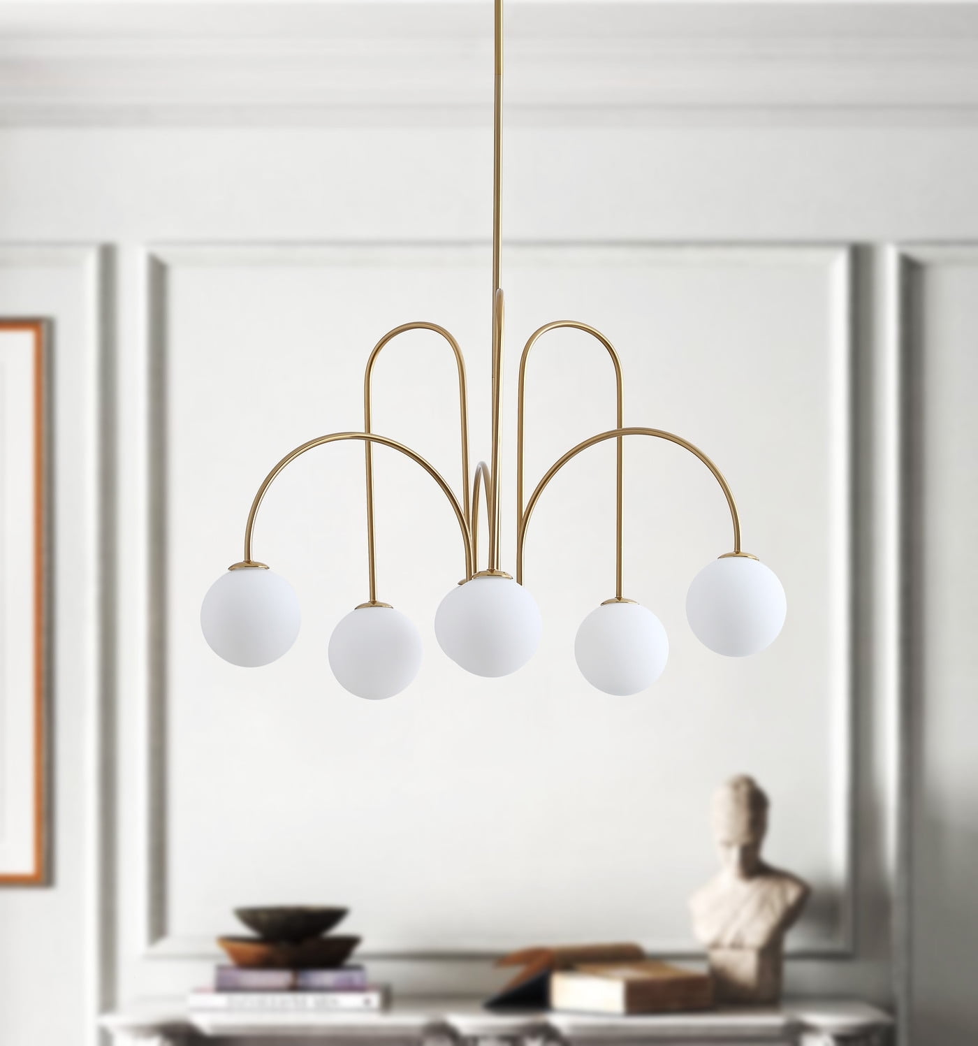 Aiwen 6 Lights Opal Glass Globe Shade Chandelier Pendant Light Stylish Exquisite Lamp Fixture