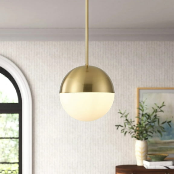 Aiwen 8 Inch Copper Gold Pendant Light Over Kitchen Island with Globe Metal and Glass Shade