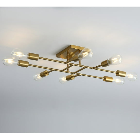 Aiwen 8-light Sputnik Semi-flush Mount Ceiling Lamp Gold Modern Chandelier with E26 Base
