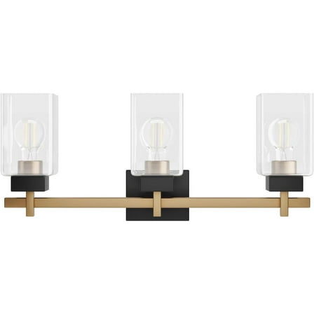 Aiwen Bathroom Vanity Light Fixtures, 3 Light Modern Vanity Lighting with Clear Glass Shade, 20.08 in Vintage Black and Gold Wall Light Over Mirror, Bathroom Lighting
