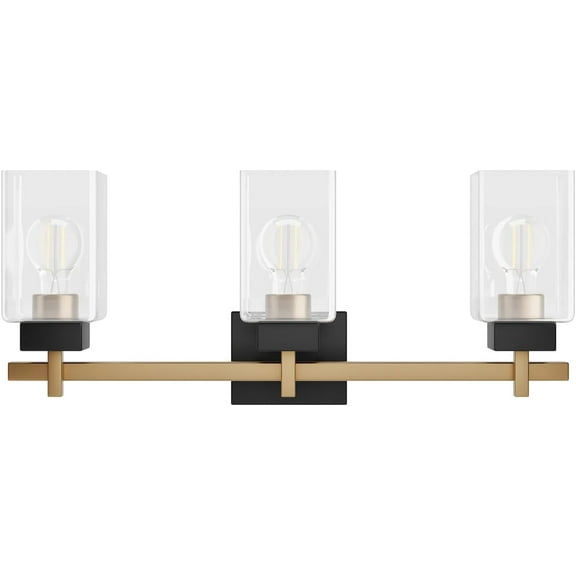 Aiwen Bathroom Vanity Light Fixtures, 3 Light Modern Vanity Lighting with Clear Glass Shade, 20.08 in Vintage Black and Gold Wall Light Over Mirror, Bathroom Lighting