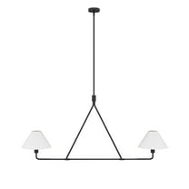 Aiwen Black Pendant Light Modern Linear Chandelier 2-Light Kitchen Island Lighting Fixture with Fabric Shade