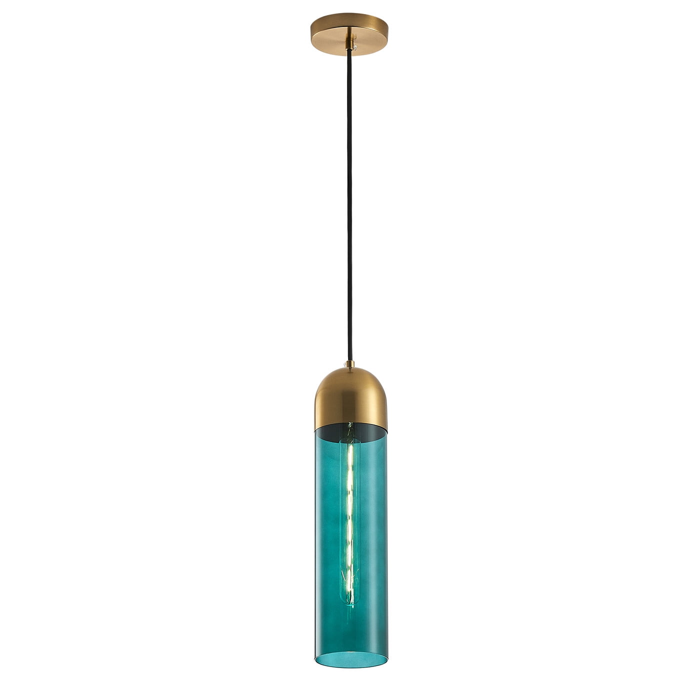 Modern Green Glass Cylinder Pendant Light with Gold Finish