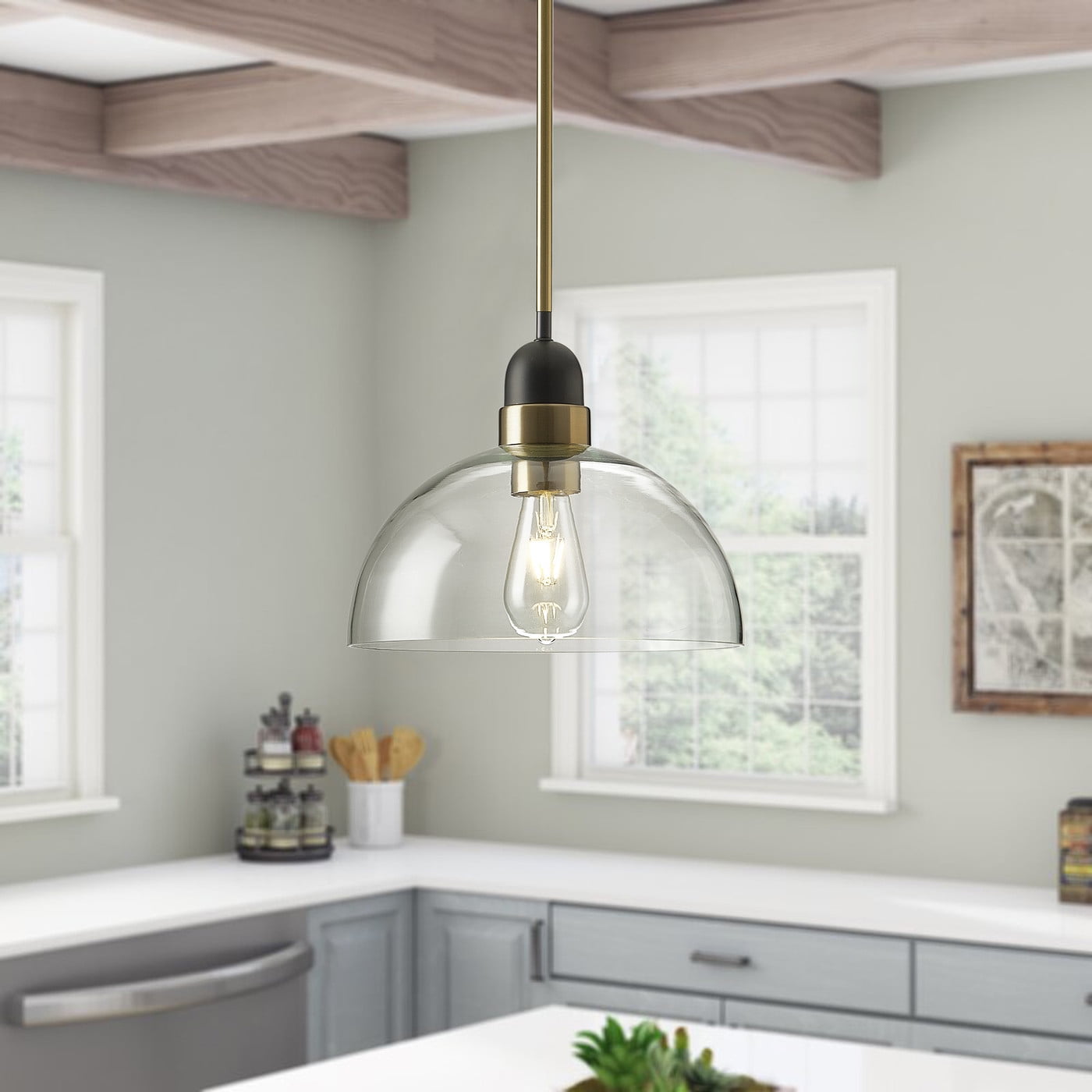 Aiwen Clear Glass Dome Shape Pendant Light Modern Home Hanging Light Fixture