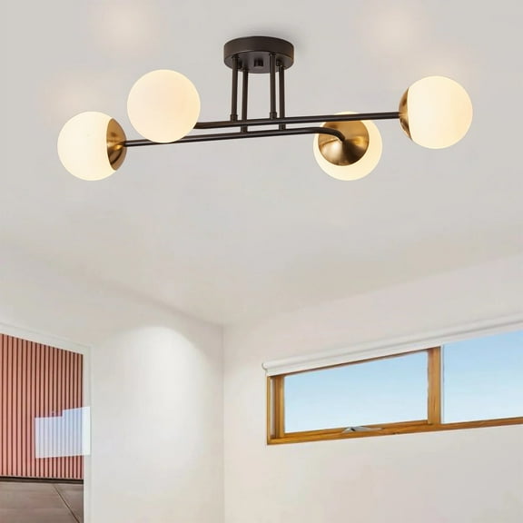 Aiwen Contemporary 4 Lights Semi Flush Mount Ceiling Lamp With Glass Opal Shade