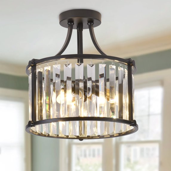 Aiwen Crystal Semi Flush Mount Ceiling Lamp Creative Living Room Kitchen Ceiling Lamp