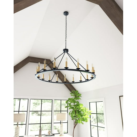 Aiwen Grand Rustic Wagon Wheel Chandelier Adjustable Chain Metal Candle Style Ceiling Light Fixture