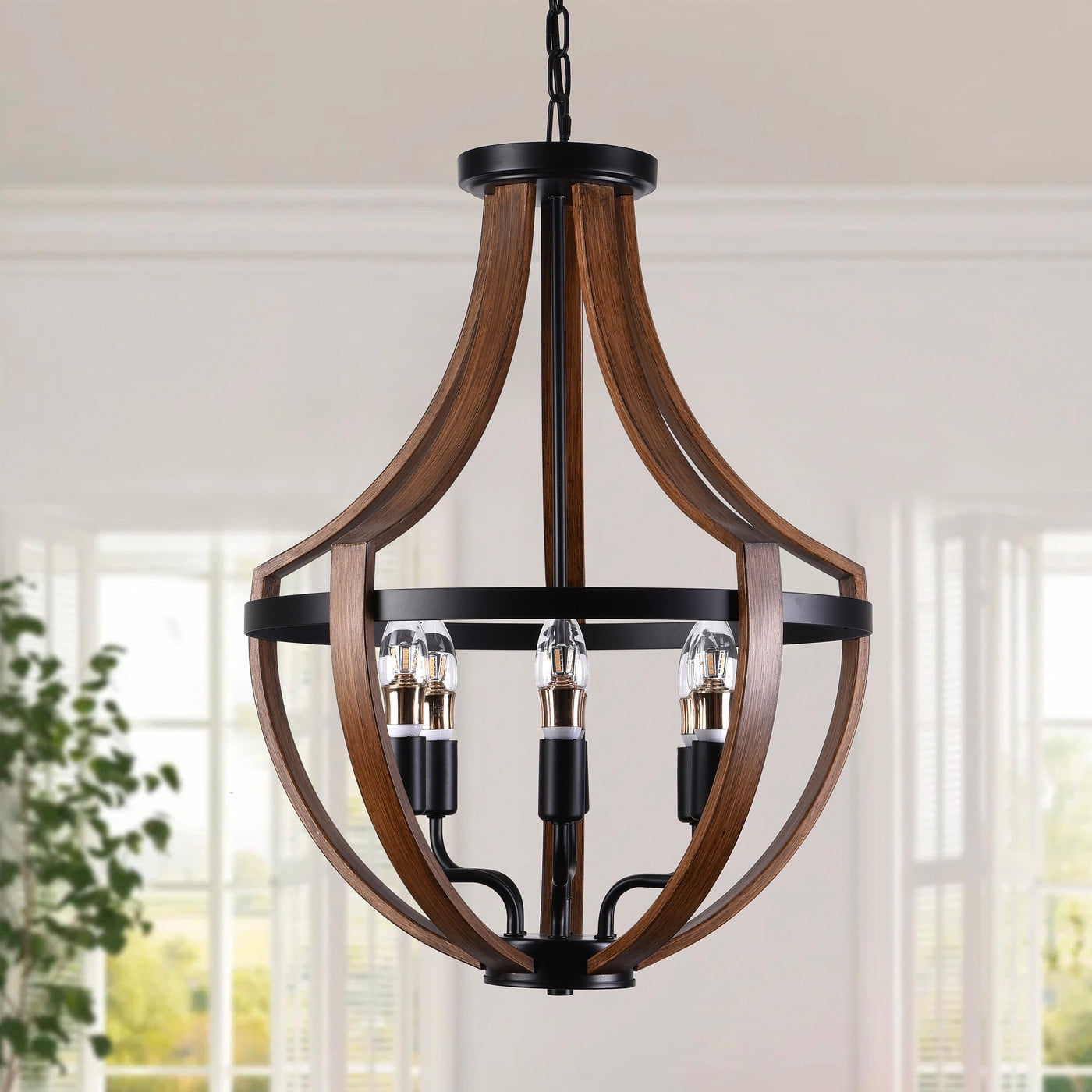 Aiwen Industrial Wood Grain Pendant Light 6 Lights Farmhouse Ceiling Lamp Fixture