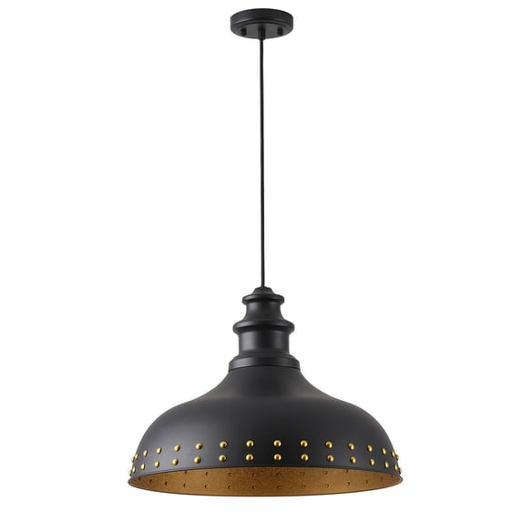 Aiwen Matte Black Dome Pendant Light, Rustic Dining Room Light Fixture with Rivet Shade, 20 inch