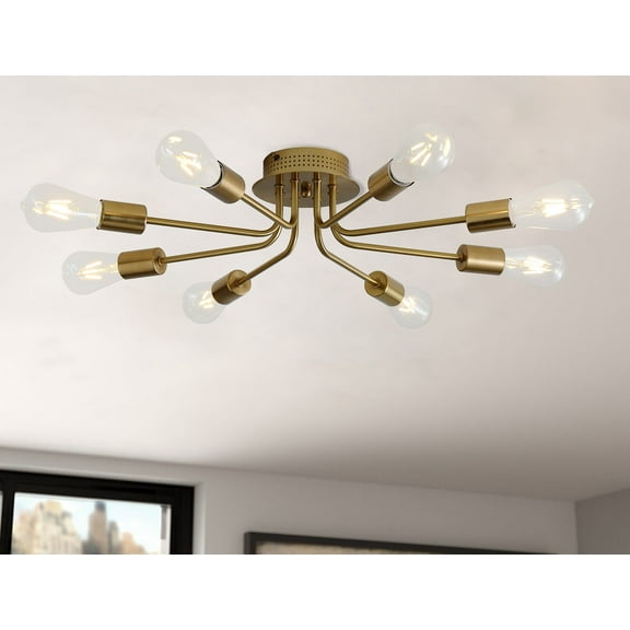 Aiwen Metal Semi Flush Mount Ceiling Lamp Modern Simple Gold Sputnik Light Fixture