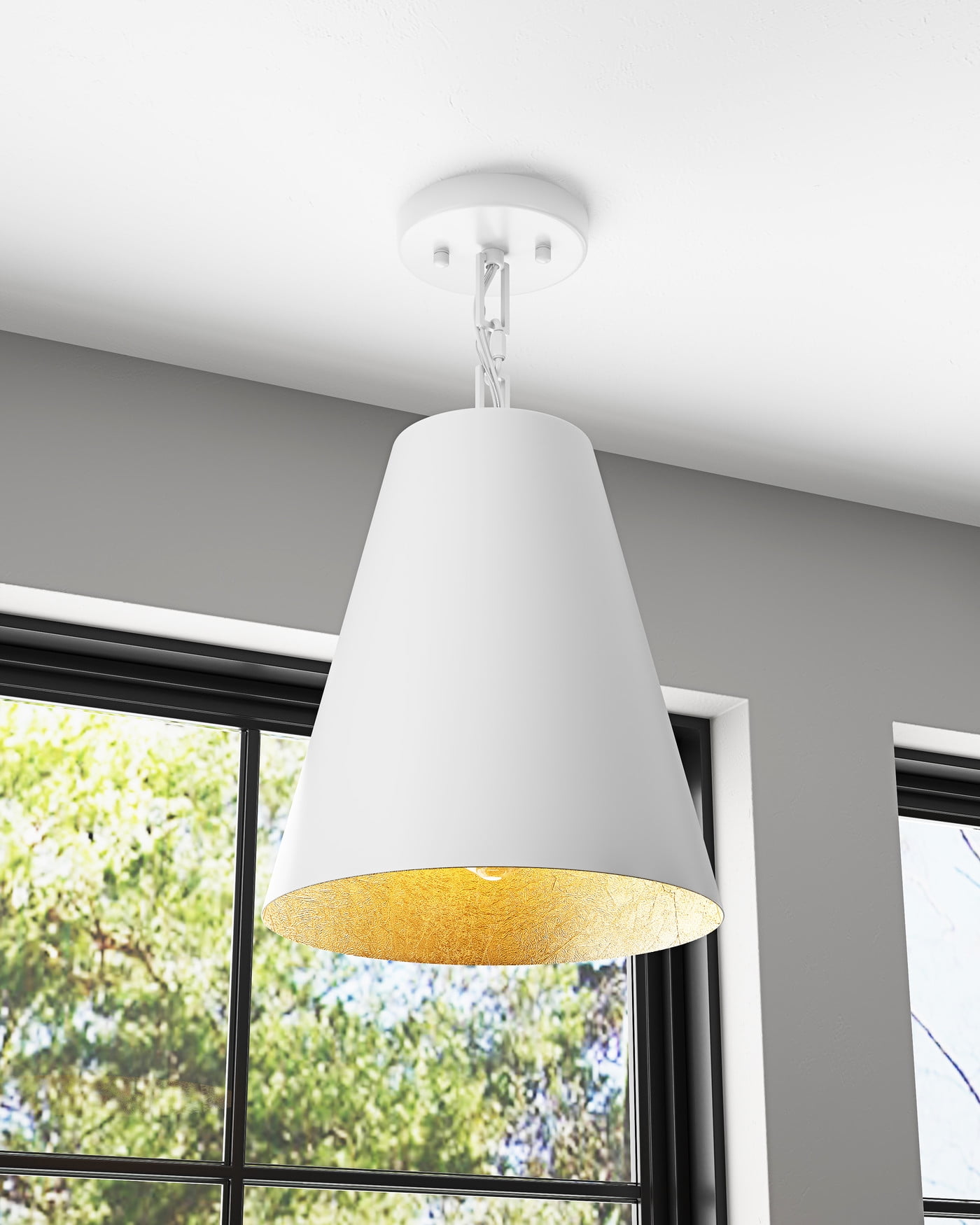 Aiwen Mid Century Semi Flush Mount Ceiling Light White Cone Metal Shade Farmhouse Ceiling Lighting For Bedroom Kitchen Island Living Room Hallway