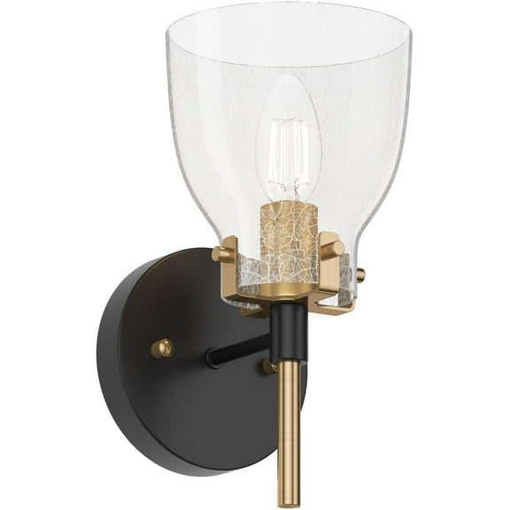 Aiwen Modern Bathroom Wall Light Fixture, 5.12 in Black and Gold Bathroom Wall Sconces with Cracked Glass Shade, Industrial Vanity Light Fixture for Bathroom Hallway Bedroom