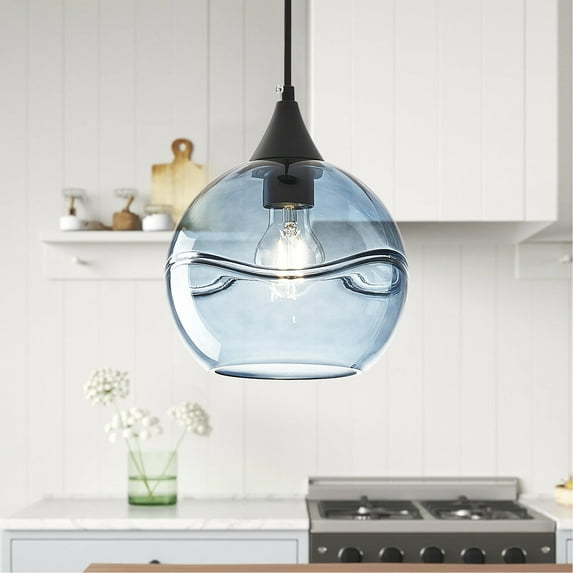 Aiwen Modern Home Pendant Light Blue Glass Globe Shape Hanging Ceiling Light For Kitchen Island Bedroom Living Room