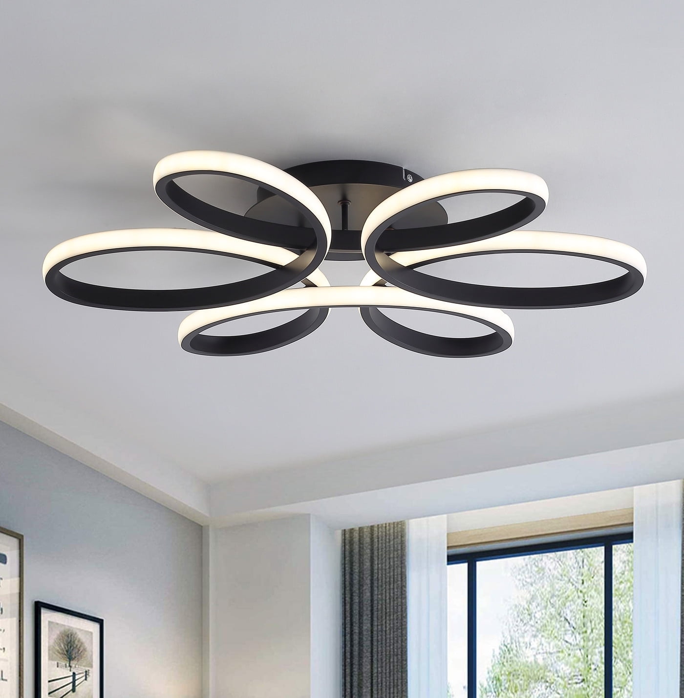 Aiwen Modern LED Flush Mount Ceiling Lamp Geometric Novelty Light Fixture Black