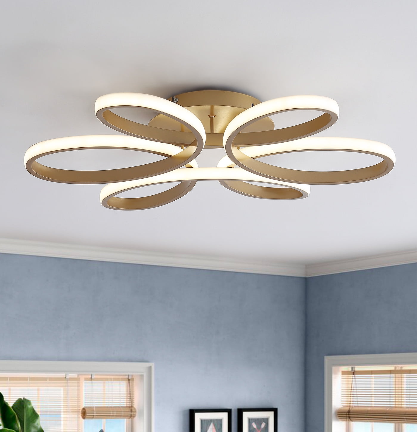 Aiwen Modern LED Flush Mount Ceiling Lamp Geometric Novelty Light Fixture Gold