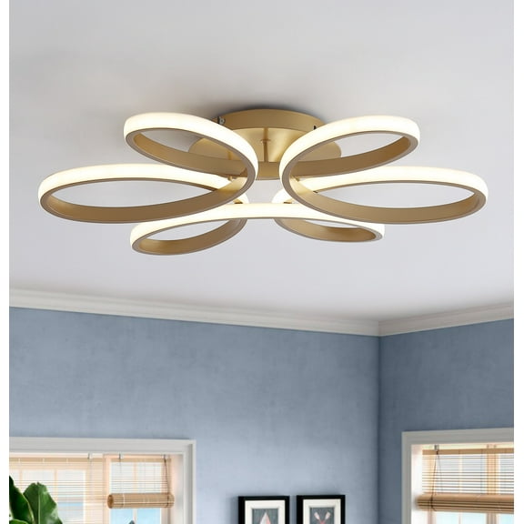 Aiwen Modern LED Flush Mount Ceiling Lamp Geometric Novelty Light Fixture Gold