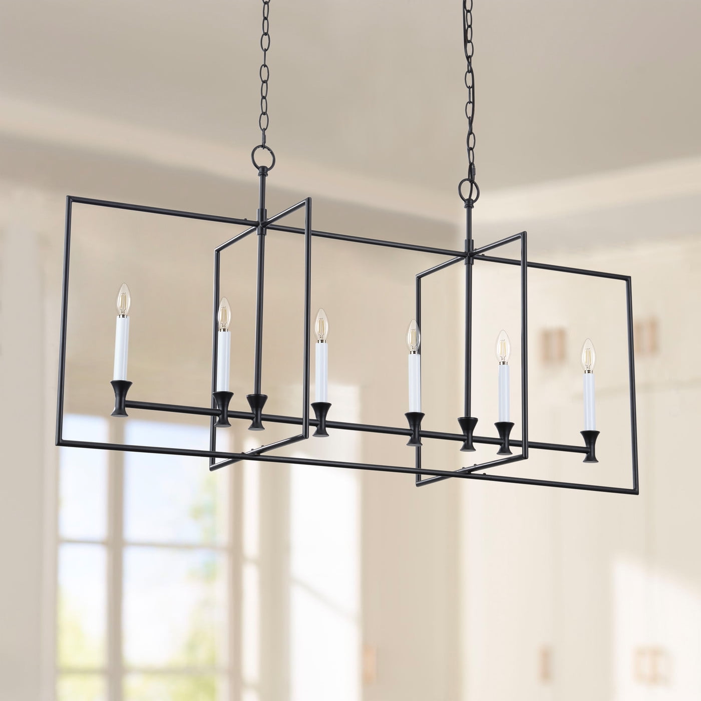 Aiwen Oversize Linear Pendant Light 6-Light Chandelier Ceiling Lamp Industrial Light Fixture