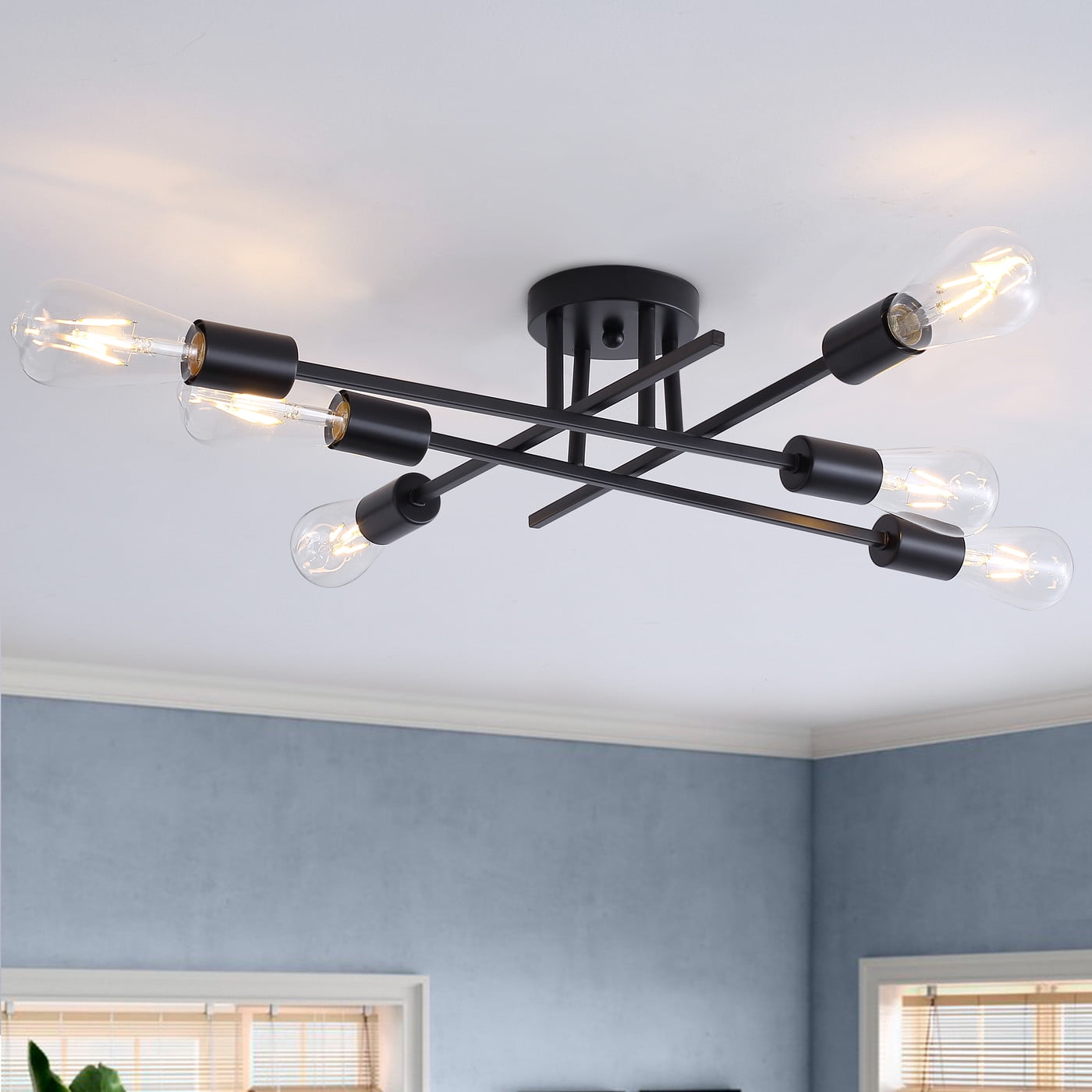 Aiwen Retro Metal Sputnik Semi Flush Mount Ceiling Lamp Modern Light Fixture
