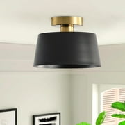 Aiwen Semi Flush Mount Ceiling Light Fixture Drum Light With Black Metal Shade Modern Lighting For Bedroom Hallway Living Room
