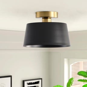 Aiwen Semi Flush Mount Ceiling Light Fixture Drum Light With Black Metal Shade Modern Lighting For Bedroom Hallway Living Room