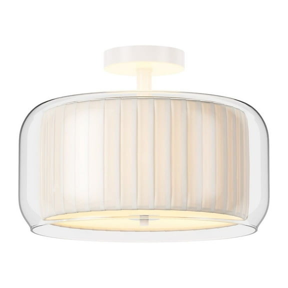 Aiwen Semi Flush Mount Ceiling Light Modern Lighting Off-White Rustic Drum Shape Ceiling Lighting with Clear Glass and Fabric Shade