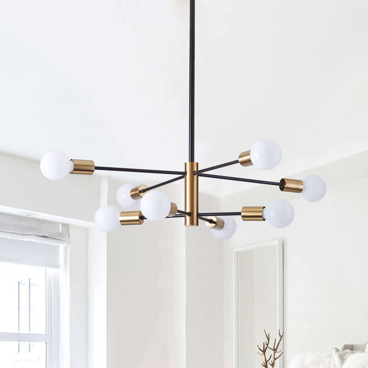 Aiwen 8-Light Sputnik Semi Flush Mount Ceiling Light - Black Industrial Farmhouse Style, 27.17" X 6.3", E26 Base