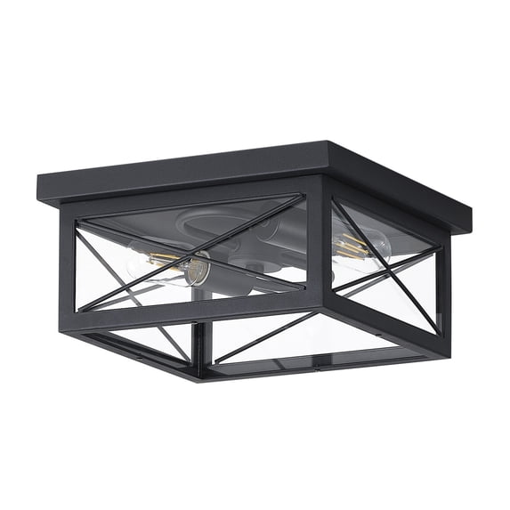 Aiwen Square Shape Industrial Ceiling Lamp Matte Black Finish Light Fixture With Clear Glass Shade