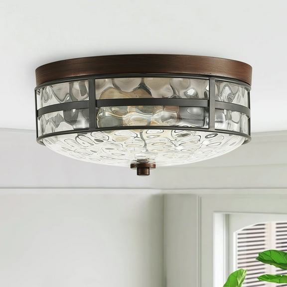 Aiwen Unique Glass Shade Caged Flush Mount Ceiling Lamp Industrial Light Fixture